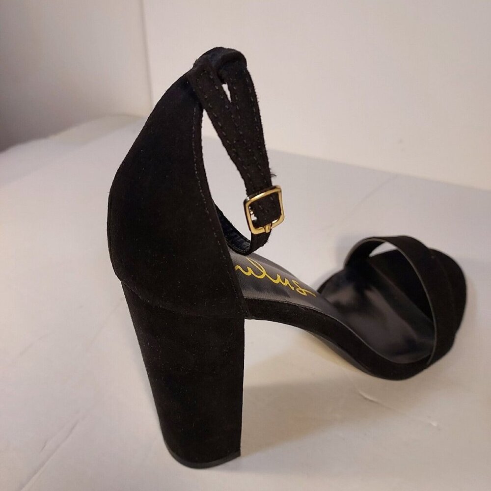 Lulus Black Sued 4" High Heels Shoes Size 7 Chunky Heel Ankle Strap - Picture 4 of 11
